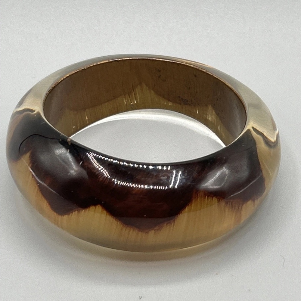 Lucite Reverse-Painted Chunky Asymmetrical Retro Bangle Bracelet 70s Vintage